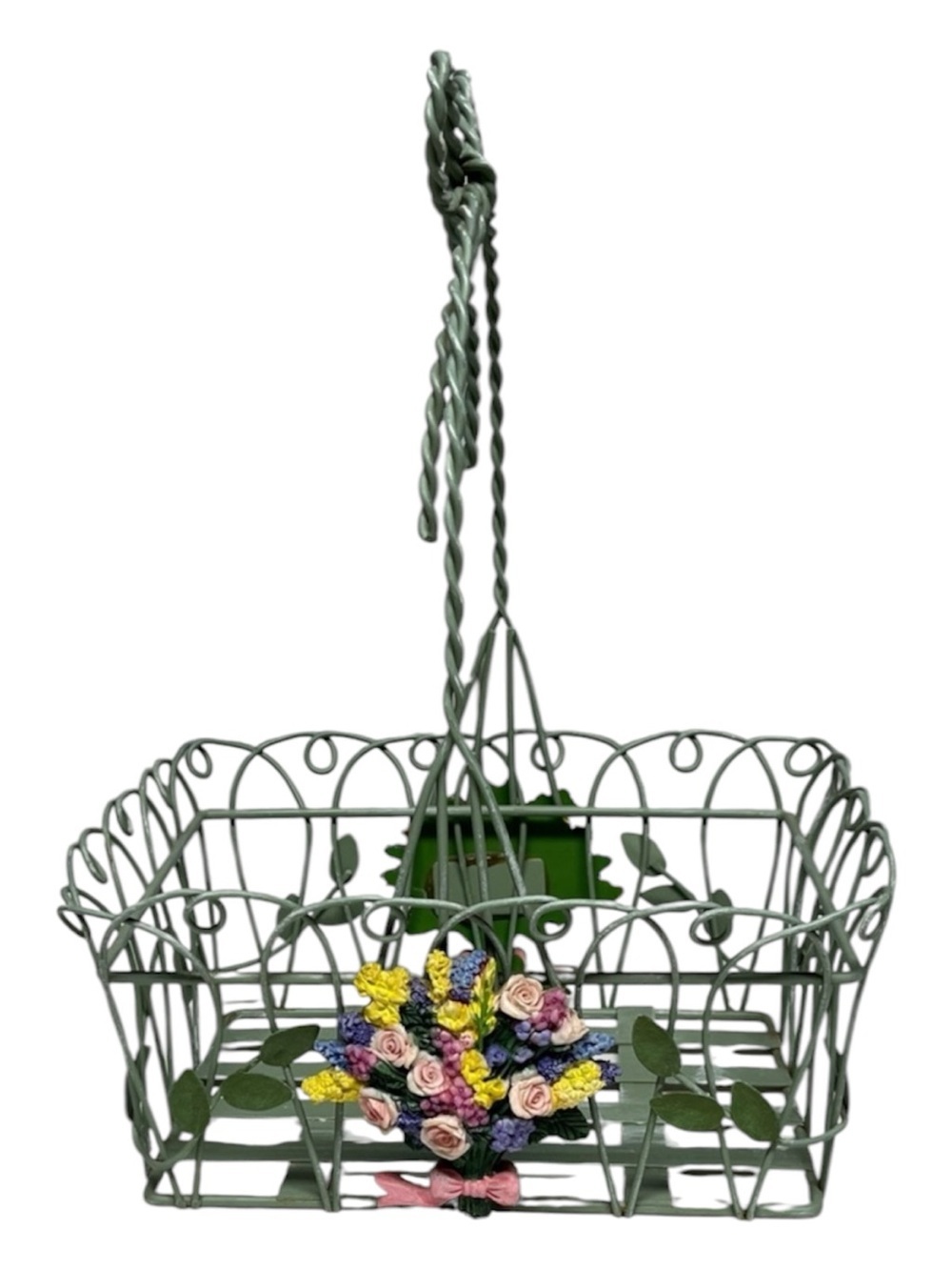 Vintage Green Wire Easter Basket Floral Accent Spring Centerpiece Decor